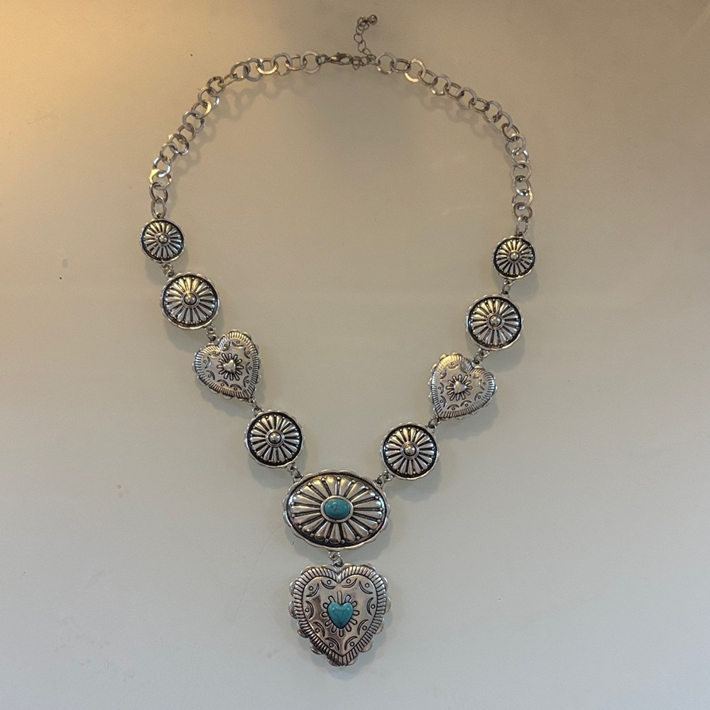 Silver and Turquoise Heart Necklace